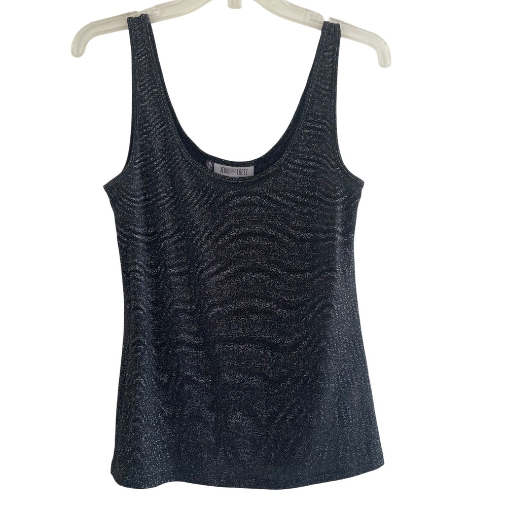 Jennifer Lopez Y2K Black Silver Metallic Lightweight Knit Scoop Neck Tank Top M